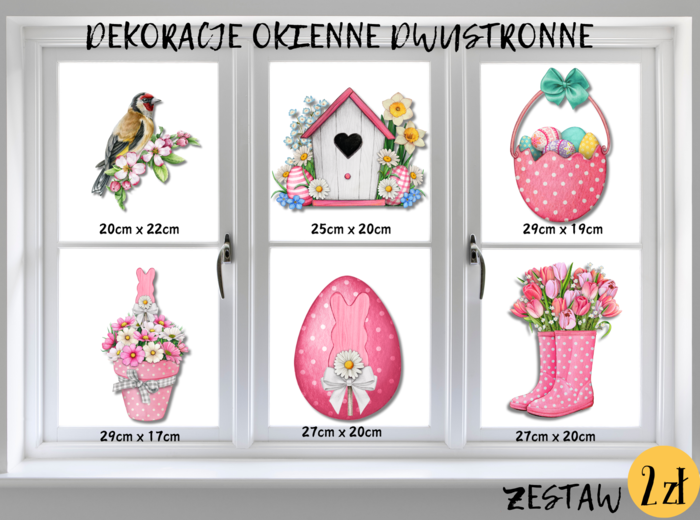 DEKORACJE dwustronne – WIOSNA, WIELKANOC zestaw różowy