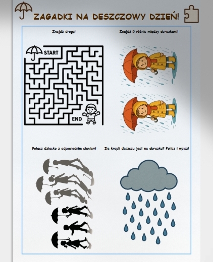 Kolorowanka: „Co można robić, kiedy pada deszcz?”