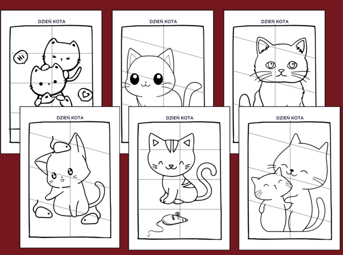 🖤🐱DZIEŃ KOTA – układanki – układanka - puzzle – kolorowanka – kolorowanki - 12 szt. – biblioteka – świetlica – przedszkole - Dzień Czarnego Kota