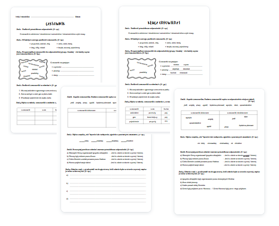 Czasownik / części mowy / sprawdzian / kartkówka / karta pracy / KLUCZ ODPOWIEDZI