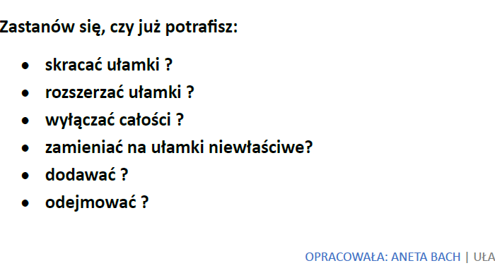 Ułamki zwykłe z elementami języka angielskiego - powtórzenie materiału