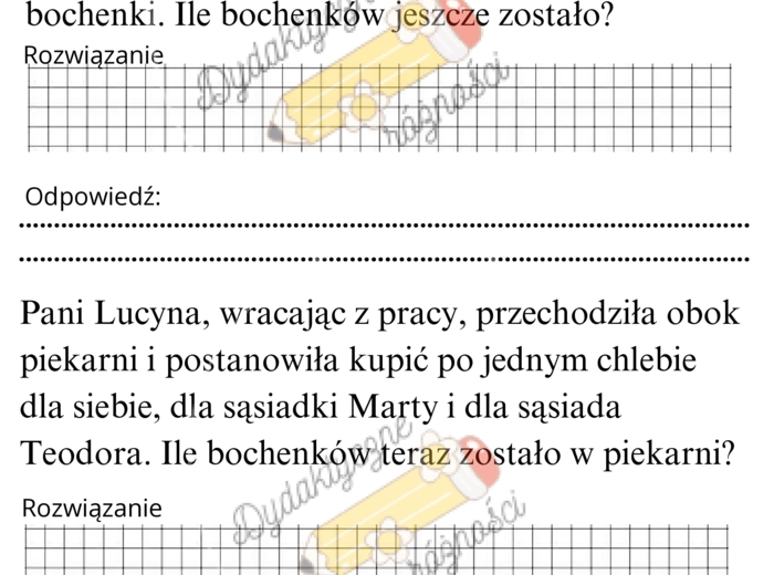 Odejmowanie w zakresie 50. Rozbudowane zadania z treścią- 10 kart pracy.