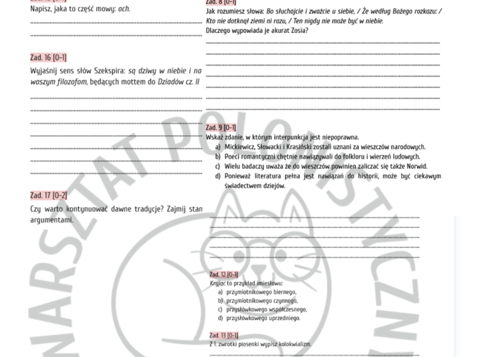 Egzamin ósmoklasisty - przykładowy arkusz nr 3: Dziady / Kult - Baranek / tradycja - zgodny z wymaganiami na 2025 r.