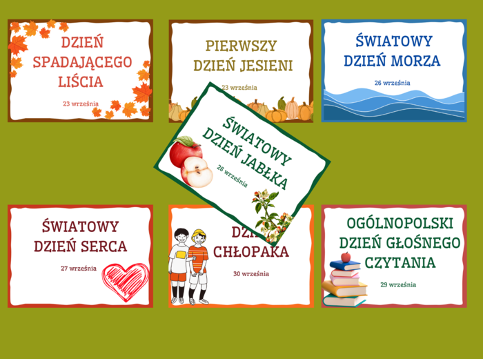 ŚWIĘTA TYPOWE I NIETYPOWE - wrzesień - napisy - gazetka - dekoracja - BIBLIOTEKA - 14 stron