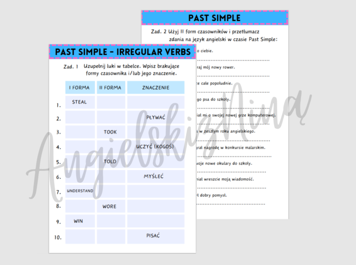 Past Simple – Irregular Verbs cz. 4 – czasowniki nieregularne – karta pracy – powtórka – ćwiczenia – egzamin ósmoklasisty – matura – angielski