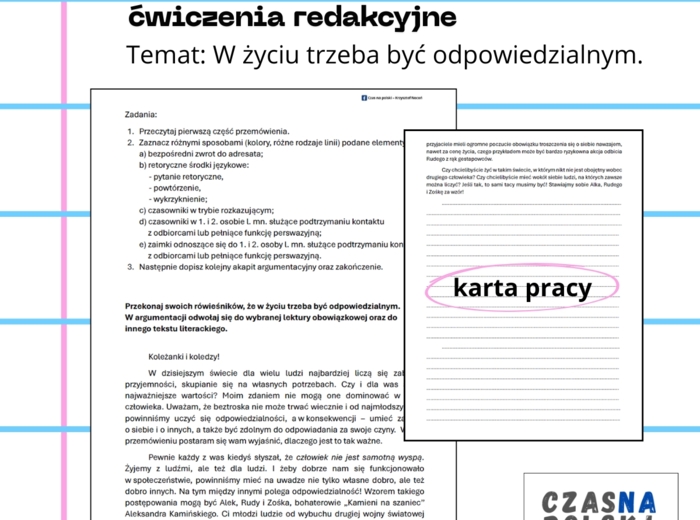 Przemówienie – ćwiczenia redakcyjne (karta pracy)