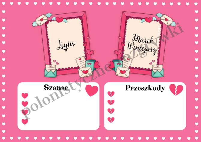 Walentynki na języku polskim. Miłosne szanse z bohaterami lektur. Prezentacja. Klasy 7-8