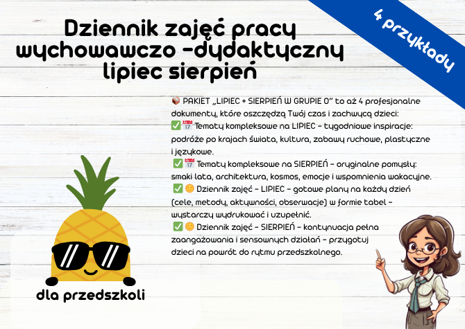 Dziennik zajęć pracy wychowawczo - dydaktyczny lipiec sierpień