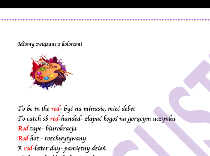 Idiomy związane z kolorami- lista z polskim tłumaczeniem