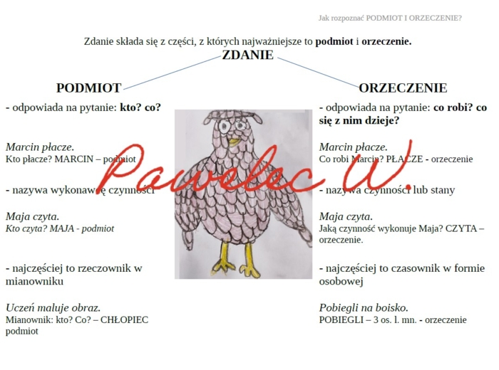 Budowa zdania - podmiot i orzeczenie, plakat