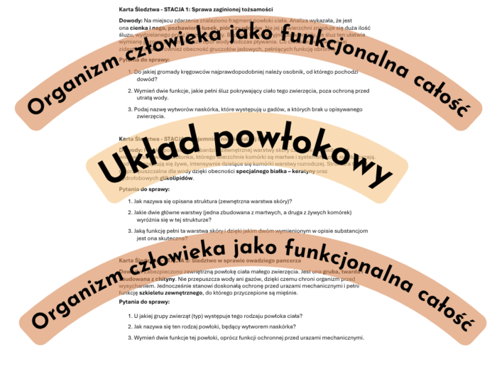 Zagadki detektywistyczne - stacje dydatktyczne Organizm człowieka jako funkcjonalna całość + Układ powłokowy
