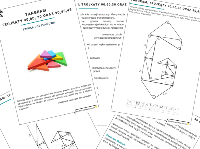 Tangram: trójkąty 90,45,45 oraz 90,30,60
