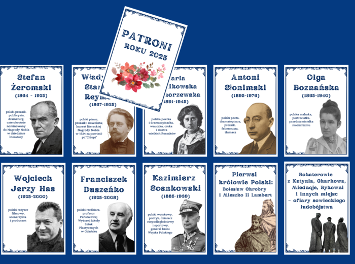 PATRONI ROKU 2025 – gazetka – biblioteka – język polski – 11 stron – wersja 3