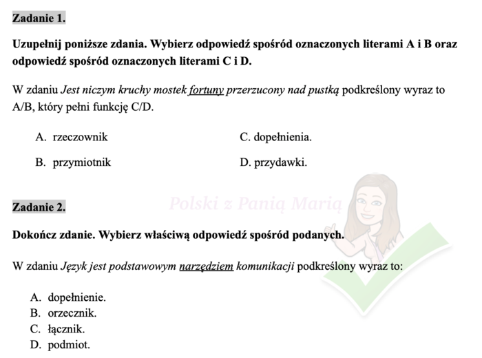 części zdania - zadania egzaminacyjne