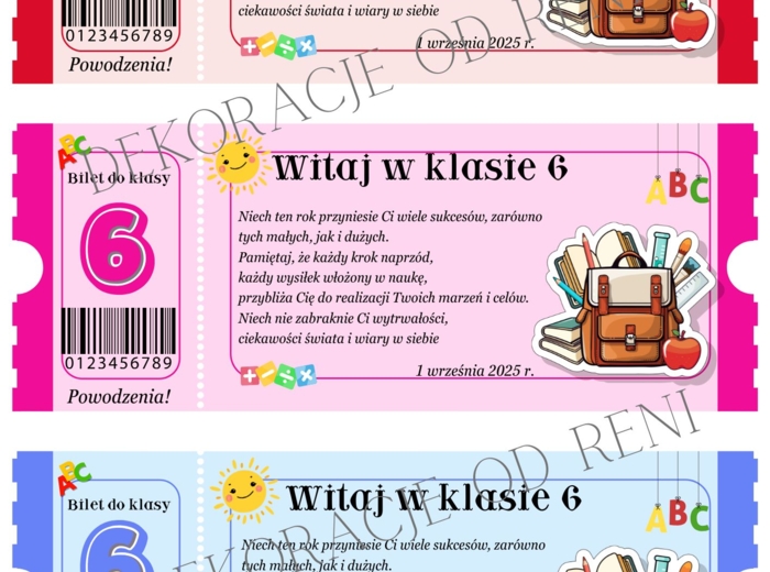 Powitalny Bilet do klasy 6
