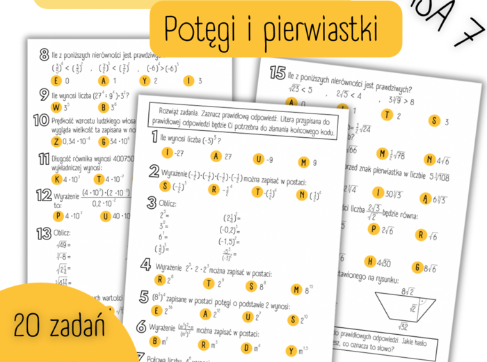 POWTÓRZENIE MATERIAŁU - potęgi i pierwiastki - KLASA 7