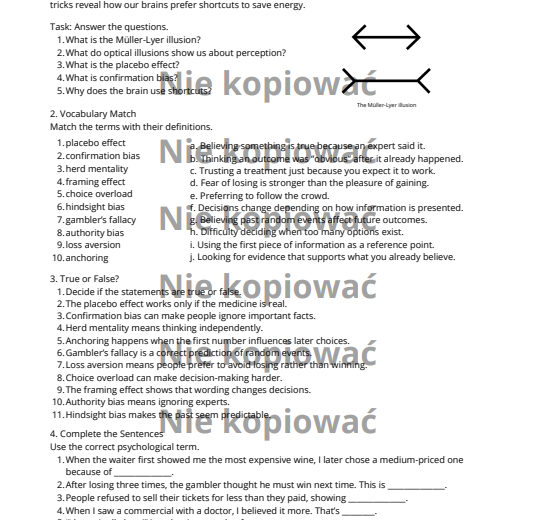 Karta Pracy: Mind Games - the Psychology of Decisions (słownictwo + Passive Voice i Reported Speech) B1/B2