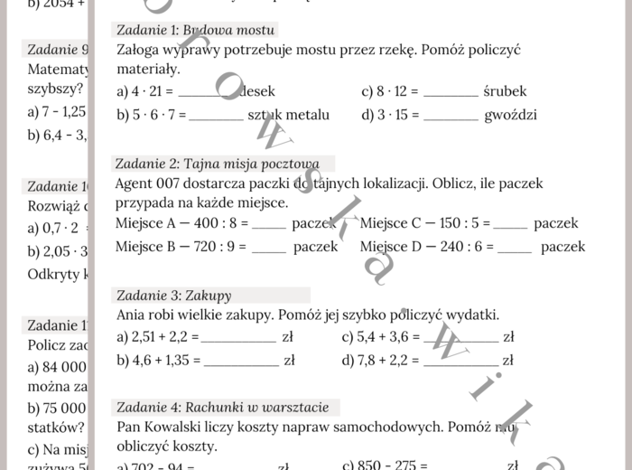 Działania pamięciowe - wyzwania matematyczne