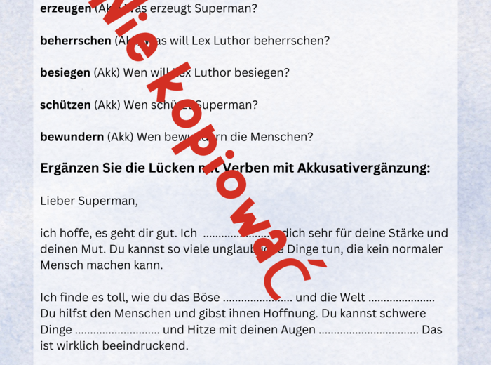 Die Superhelden A2 niemiecki scenariusz:tekst, ćwiczenia,odmiana przymiotnika po rodzajniku nieokreślonym