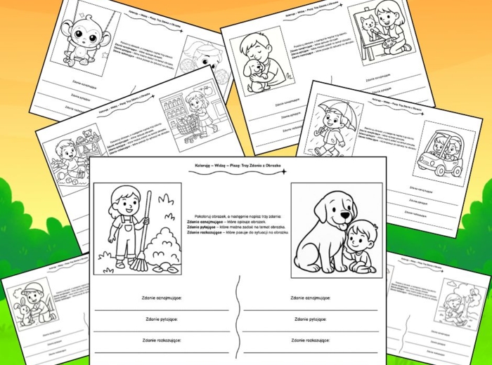 Kolorowe zdania- 60 kolorowanek do układania zdań