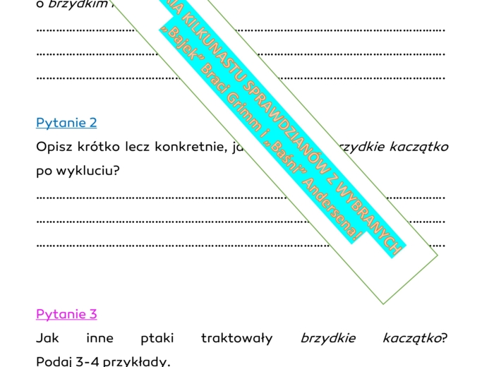 Krótkie sprawdziany z "Bajek" braci Grimm i "Baśni" Andersena