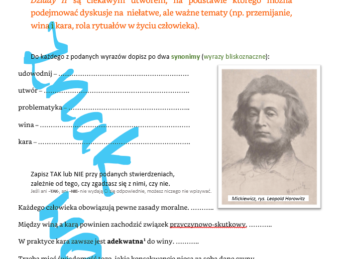 II część Dziadów - słownictwo, rozprawka