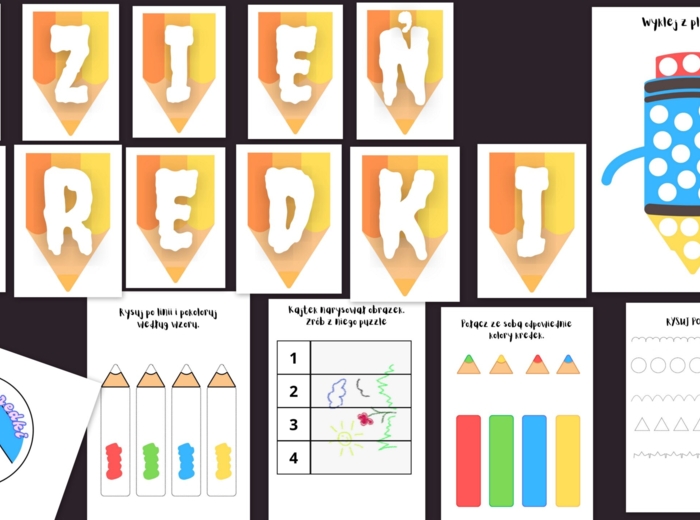 Dzień kredki, napis, medal, karty pracy
