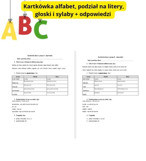 Kartkówka z alfabetu – klasa 4 (2 wersje + odpowiedzi)