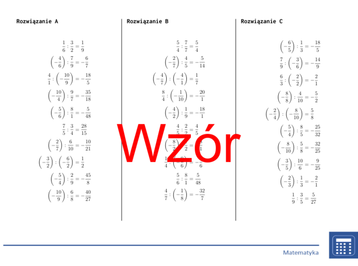Dzielenie ułamków dodatnich i ujemnych | matematyka | 26 kolumn