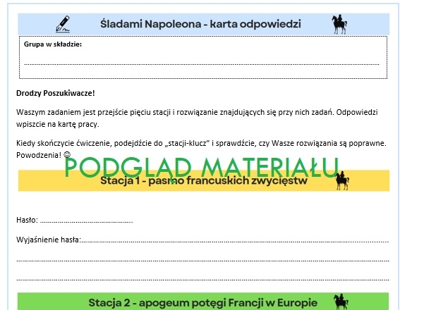 Okres napoleoński - stacje zadaniowe klasa 6