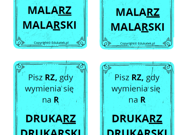 Memory ortograficzne – zasady pisowni ż-rz (wersja kolorowa)