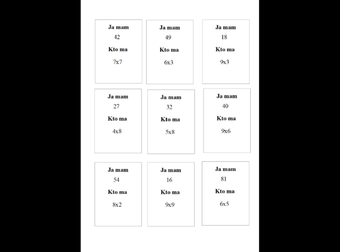 Zestaw kart typu kto ma, ja mam - gra matematyczna