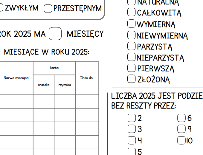 Wklejka do zeszytu Nowy Rok 2025