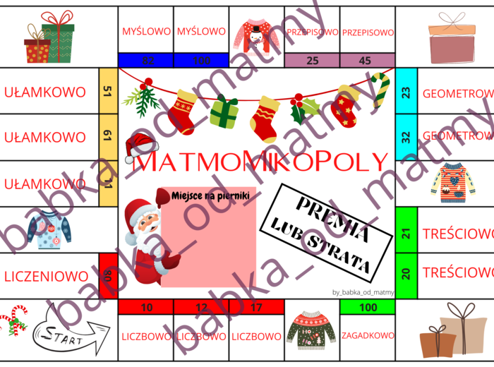 Matematyczno - Mikołajowe Monopoly dla kl. 7 - 8