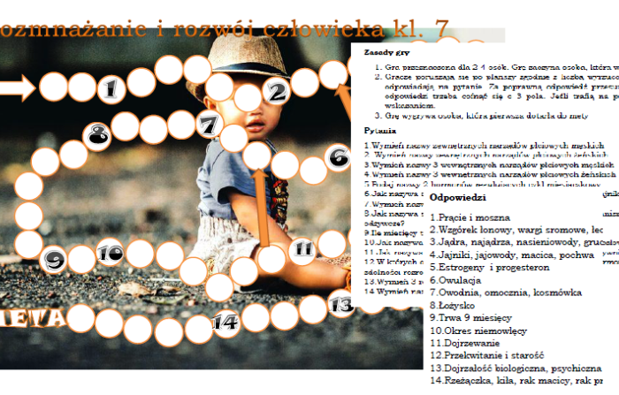 Gra planszowa dla klasy 7 "Rozmnażanie i rozwój człowieka"