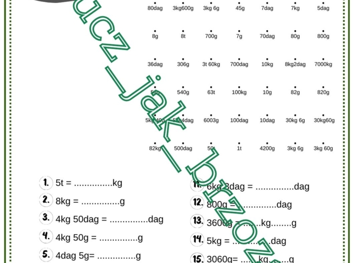 Jednostki masy, kodowanie, karta pracy, klasa 4