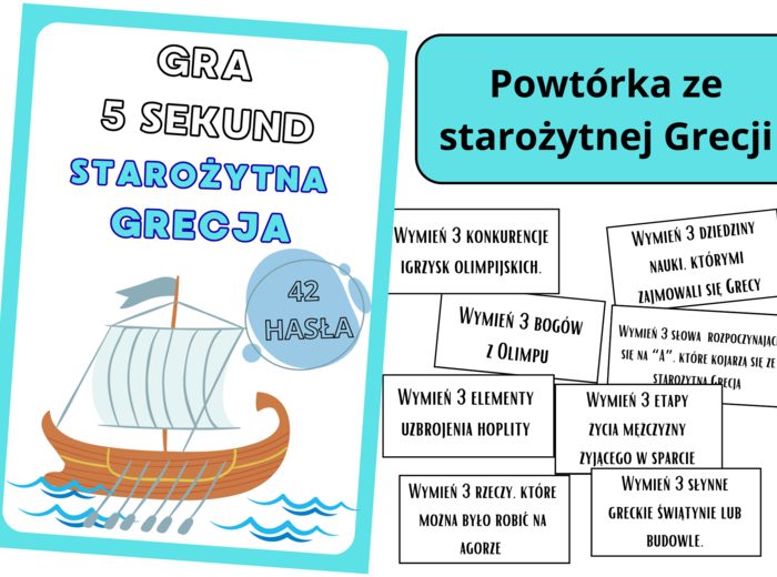 Powtórka ze starożytnej Grecji (starożytność) w formie gry – 42 hasła do ‚5 sekund, grywalizacja