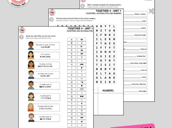 Together 4 Unit 1 - zestaw: Vocabulary Activities + Grammar Activites + Revision Board Game