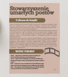 ,,Stowarzyszenie umarłych poetów'' - notatka z opracowaniem lektury