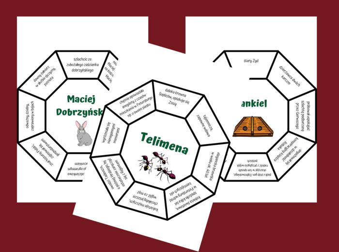 "PAN TADEUSZ" - bohaterowie - układanka - fiszki - powtórka - egzamin - 12 szt.