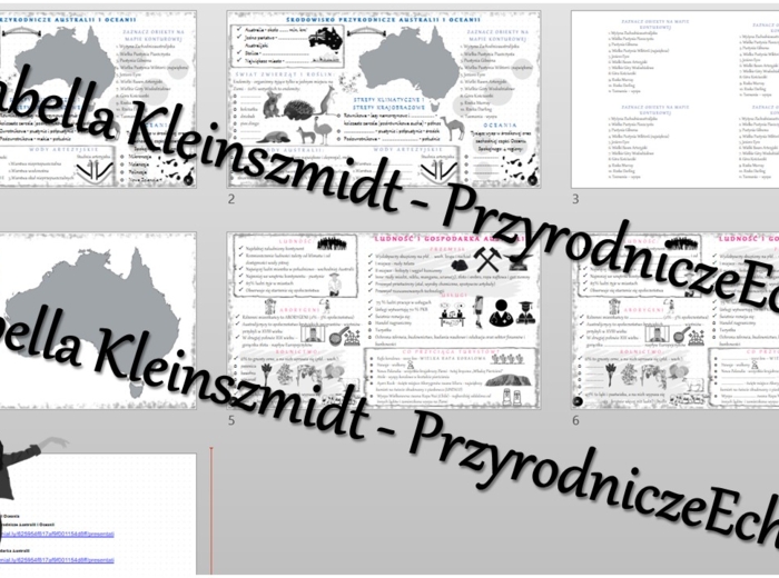 Zestaw sketchnotek i kart pracy + gratisowe linki do prezentacji multimedialnych niekomercyjnych wykonanych w genial.ly do indywidualnego pobrania i użycia do celów niekomercyjnych. Geografia 8, „Australia”