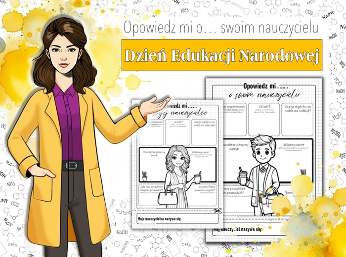 Lekcja wychowawcza. Zajęcia z wychowawcą. Klasa 4,5,6,7,8. Opowiedz mi o swoim nauczycielu, swojej nauczycielce. Dzień nauczyciela. Dzień edukacji narodowej. DEN. Sketchnotka/notatka graficzna. Karta pracy. Zadanie.