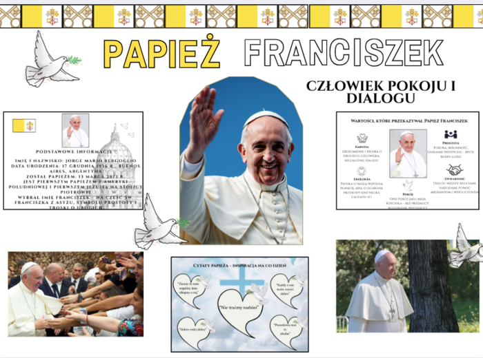 🕊️ Gazetka szkolna: Papież Franciszek – Człowiek pokoju i dialogu 🕊️ 52-elementowy zestaw gotowy do druku