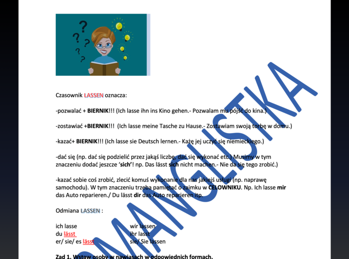 LASSEN - objaśnienie + 3 ćwiczenia z kluczem- j. niemiecki