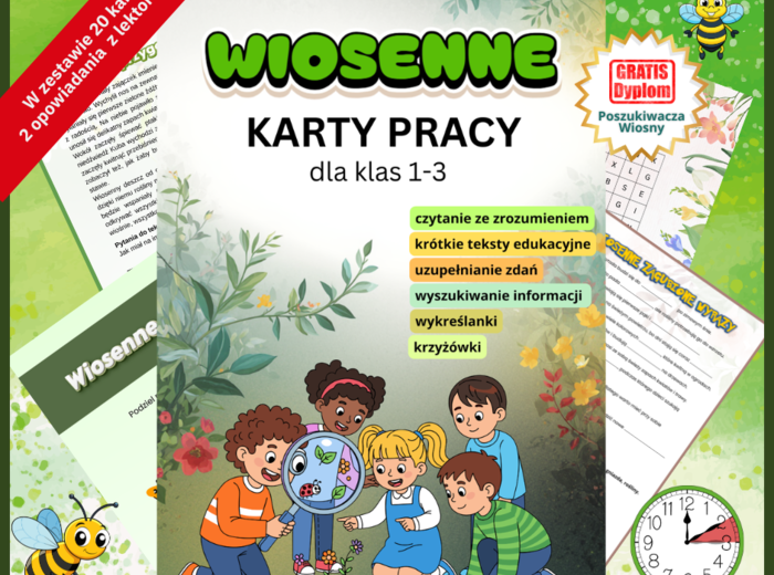 Wiosenne karty pracy dla klas 1–3; Kompleksowy zestaw „Poszukiwacze Wiosny”