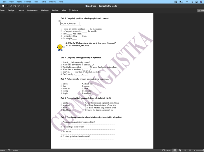 Podróże- ćwiczenia powtórzeniowe dla ósmoklasistów i nie tylko
