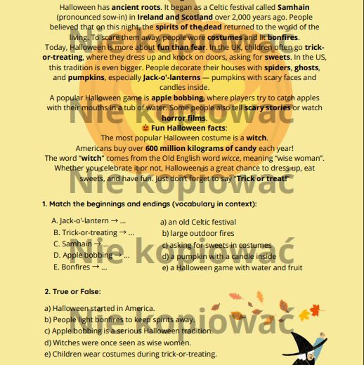 Karta pracy "Halloween - A Spooky Tradition" A2