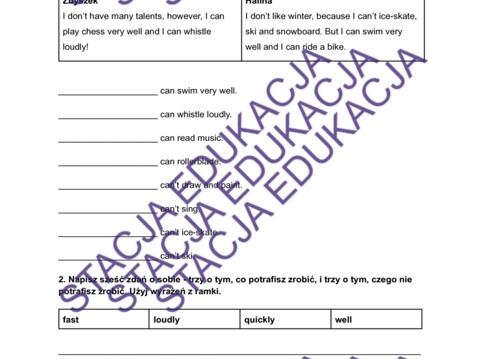 Karta pracy – Brainy 4 Unit 5: Can / Can't | Powtórka zgodna z podręcznikiem Macmillan