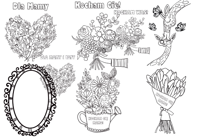 Laurki, kolorowanki, wklejki - Dzień Mamy, Dzień Rodziny