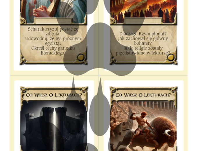 Lekturowe karty: "Co wiesz o lekturach?"